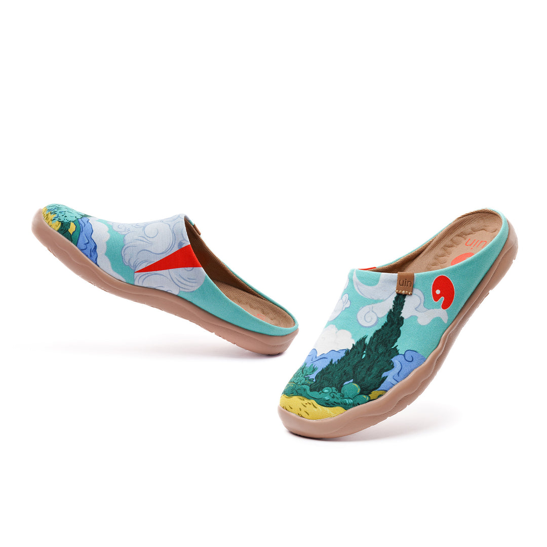 Van Gogh Wheatfield with Cypresses Malaga Slipper Women