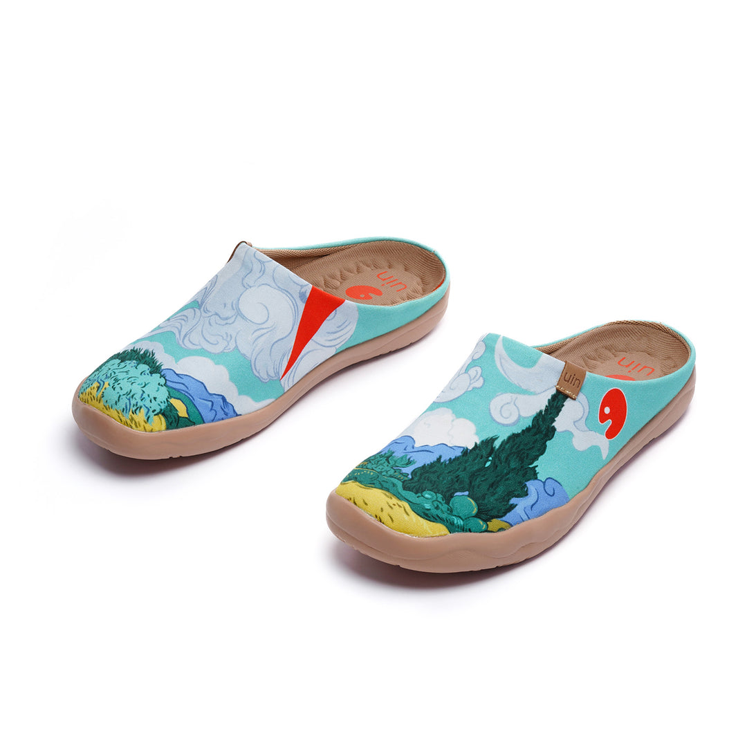 Van Gogh Wheatfield with Cypresses Malaga Slipper Women