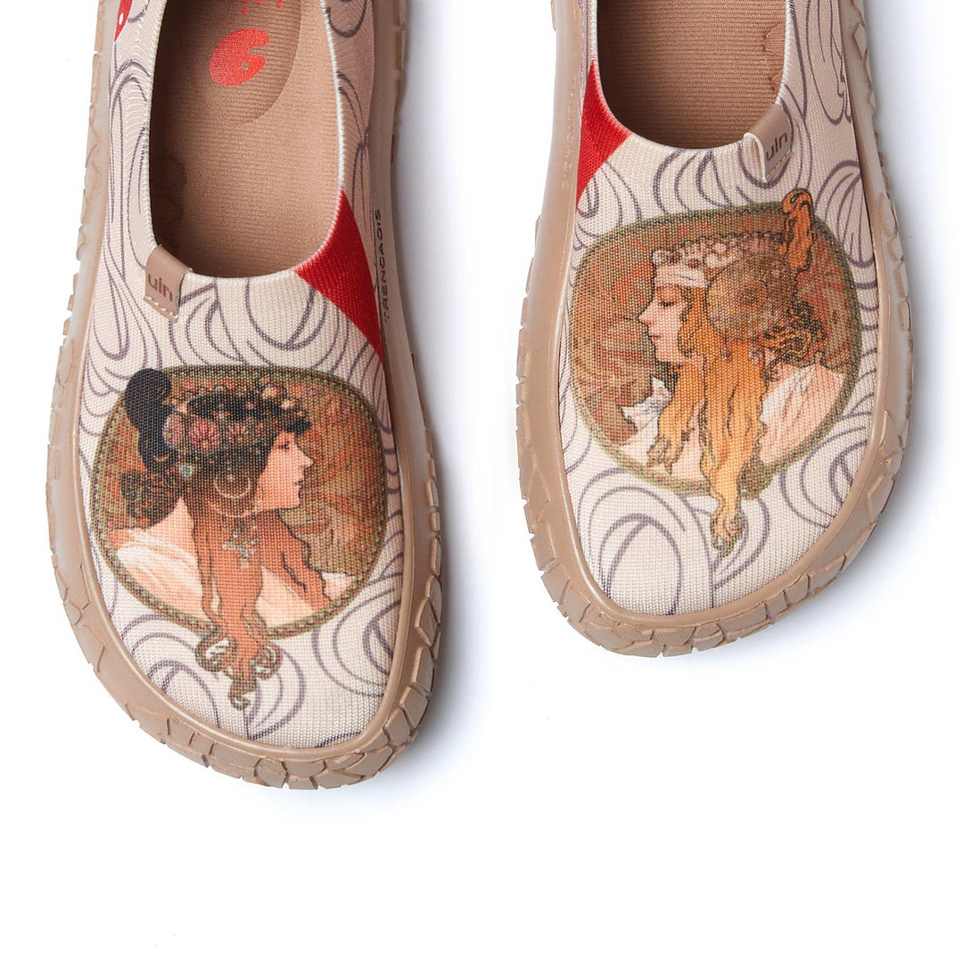 UIN Footwear Women Alphonse Mucha Brunette & Blonde Toledo IV Women Canvas loafers