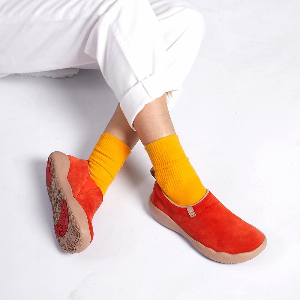 UIN Footwear Women (Pre-sale) Toledo II Orange Red Cow Suede Canvas loafers