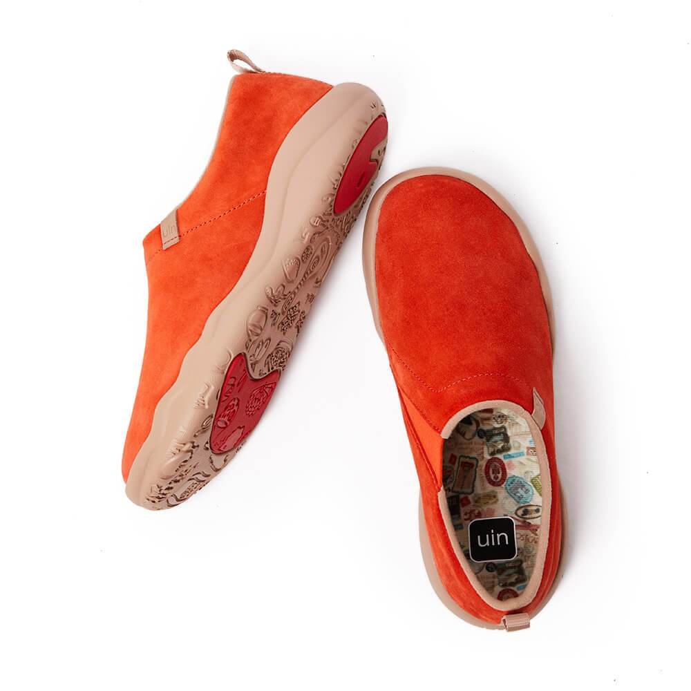 UIN Footwear Women (Pre-sale) Toledo II Orange Red Cow Suede Canvas loafers